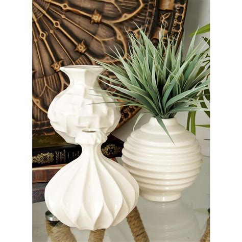 Litton Lane White Ceramic Decorative Vase With Varying Patterns Set Of