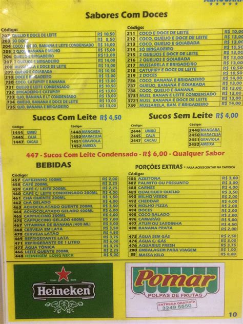 Menu Em Tapioca Alagoana Jantar Nordestino Pub Bar Aracaju Av