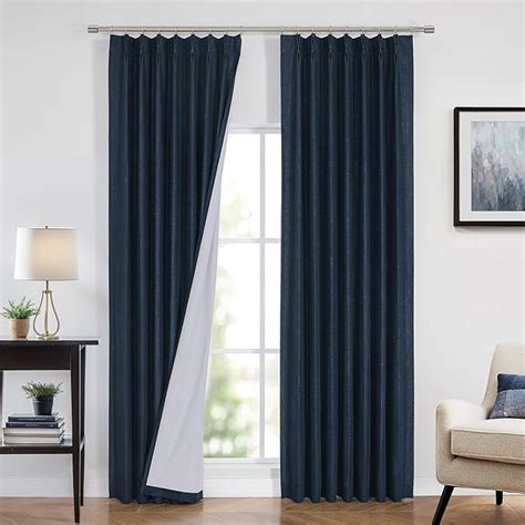 Vision Home Navy Blue Pinch Pleated Full Blackout Curtains Linen