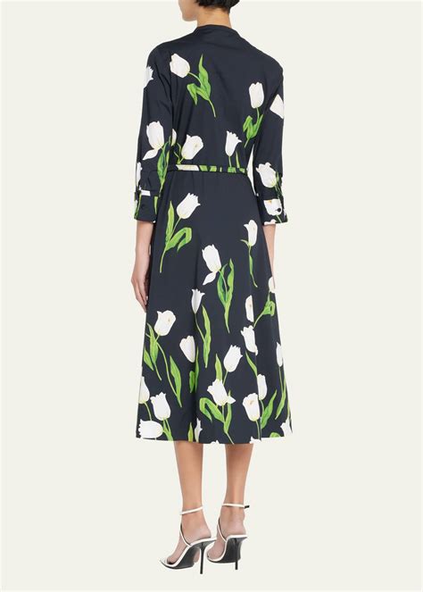 Oscar De La Renta Degrade Tulip Poplin Belted Midi Dress Bergdorf Goodman