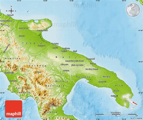 Physical Map of Puglia