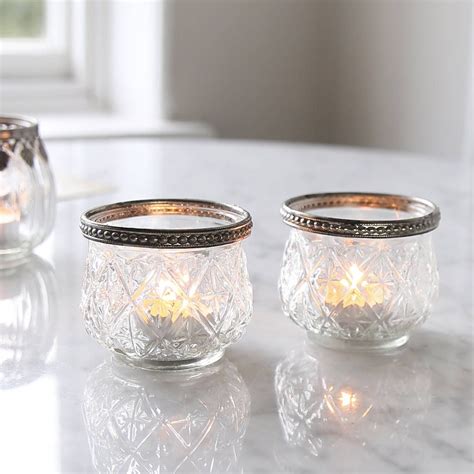 Glass Tea Light Holder With Metal Trim By Clem And Co Tea Light Holder Glass Tea Light Holders