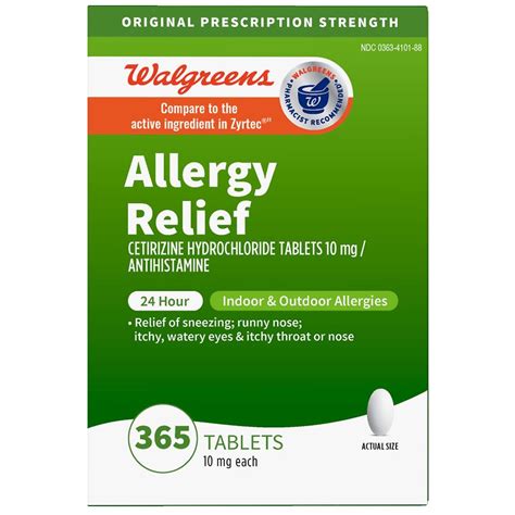 Walgreens Allergy Relief 24 Hour Allergy Cetirizine Hydrochloride Tablets Walgreens