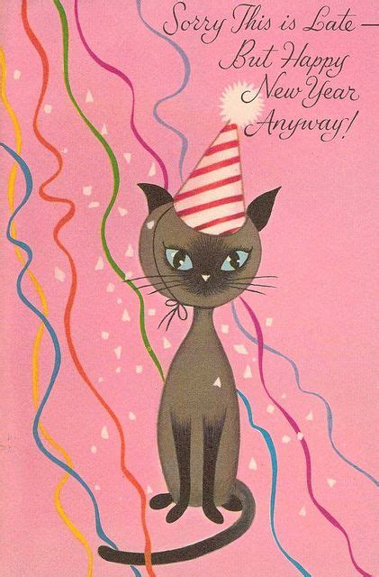 Xmas Vintage New Year Card Cat Vintage Holiday Cards Vintage Happy