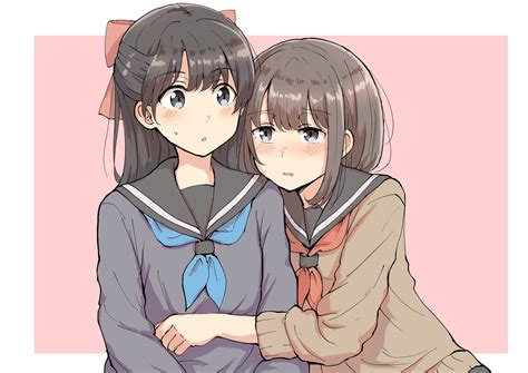 Safebooru 2girls O Bangs Betock Black Eyes Black Hair Blush Bow