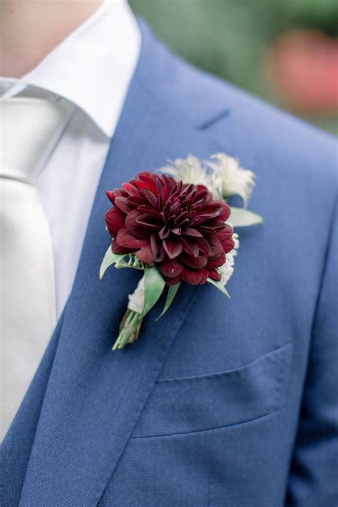 Matching Dahlia Boutonnière Maroon Wedding Dahlias Wedding Fall