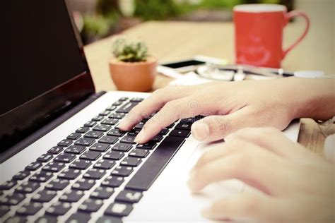 Hands Typing On Laptop Keyboard Stock Image Image Of Computer