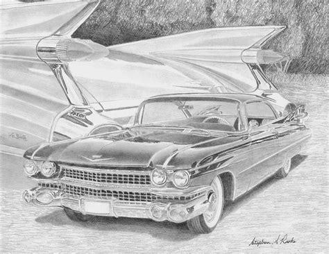 1959 Cadillac Coupe Deville Classic Car Art Print Drawing By Stephen