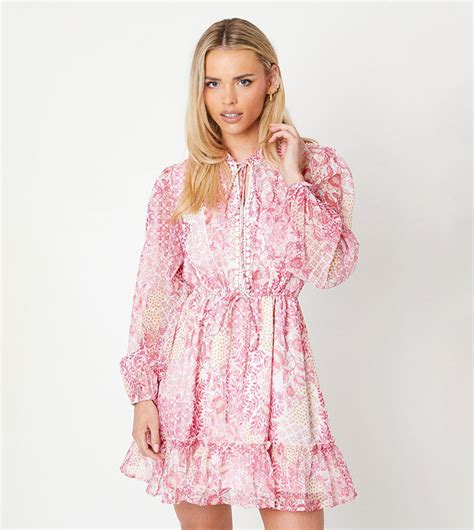 Buy Oasis Petite Patchwork Floral Dobby Chiffon Mini Dress In Pink