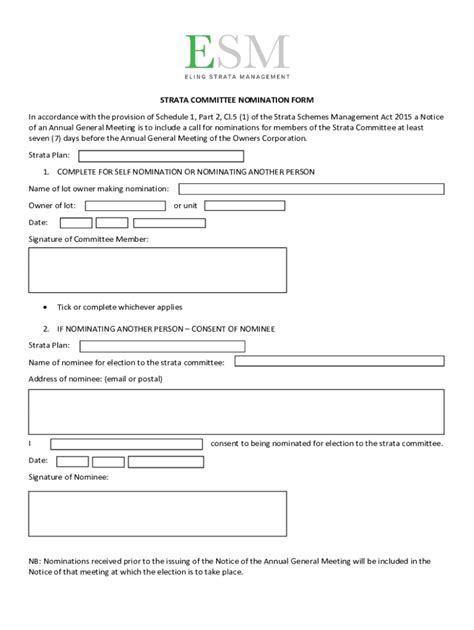 Fillable Online Esm Strata Committee Nomination Form Fax Email Print