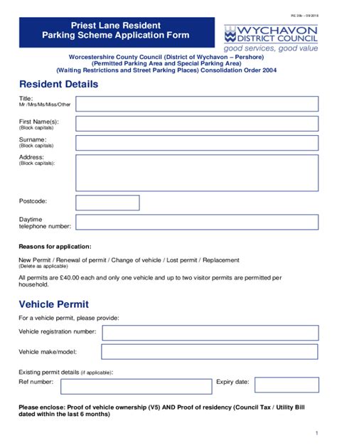 Fillable Online Residents Parking Permits Worcester City