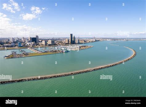 An Aerial View Of Corpus Christi Downtown Marina Surrounded By