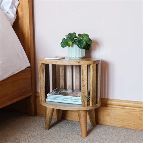 Open Bedside Table Solid Wood Slat Design Plant Stand Nightstand