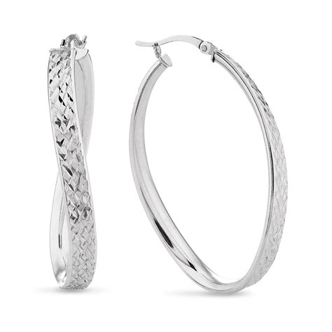 Forever New Sterling Silver Oval Twist Diamond Cut Hoop Earrings