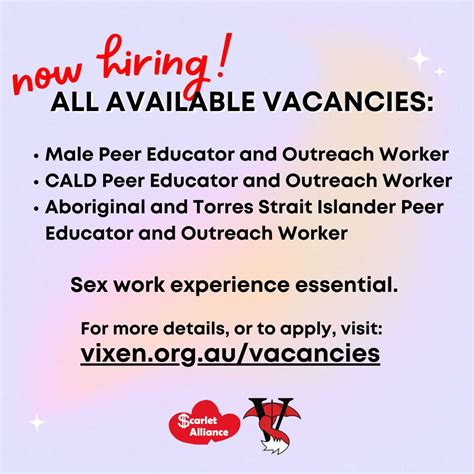 Scarlet Alliance On Twitter Vixen In Melbourne Have 3 Vacancies