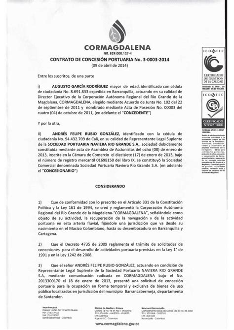 Pdf Contrato De Concesion Portuaria Sociedad Portuaria Solicitud