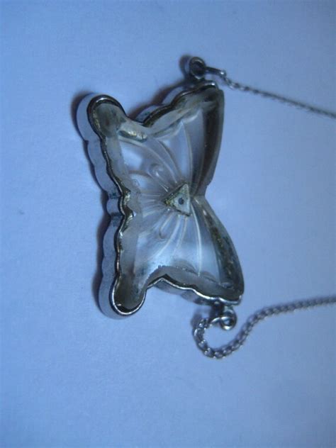 Art Deco Camphor Glass Butterfly Pendant Necklace Wit Gem