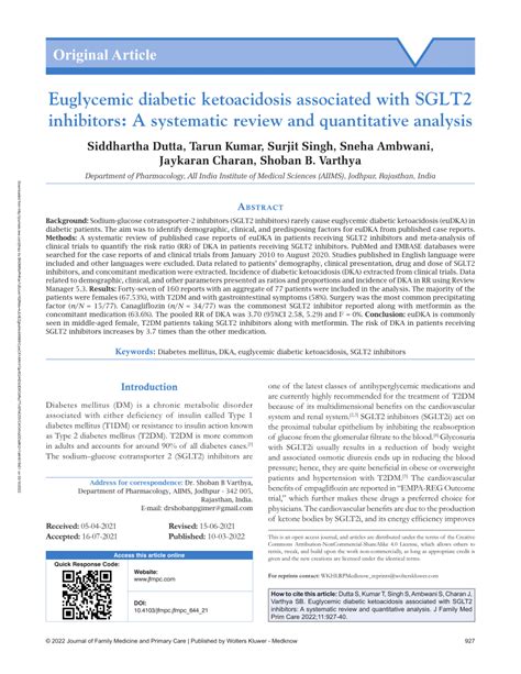 Pdf Euglycemic Diabetic Ketoacidosis Associated With Sglt2 Inhibitors