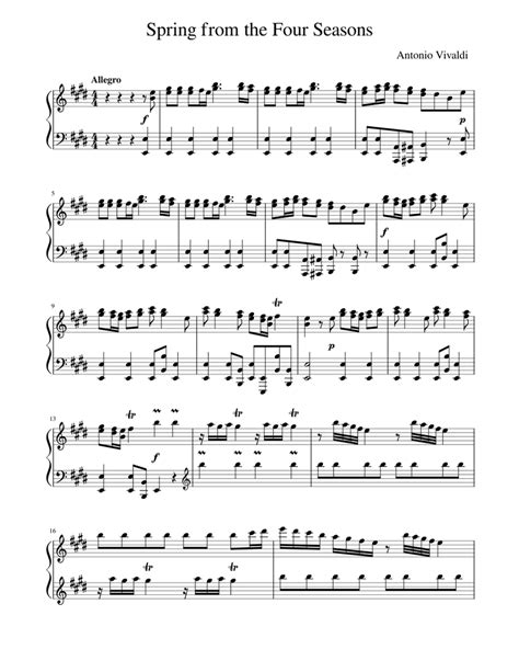 Vivaldis Spring From The Four Seasons Piano Transcription Sheet Music