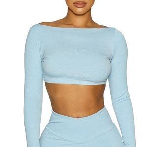 Naked Wardrobe Tops Naked Wardrobe Snatched Up Crop Top In Blue