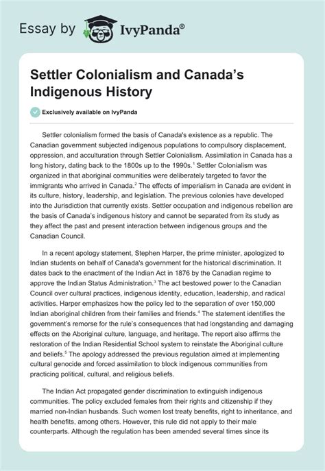 Settler Colonialism and Canada's Indigenous History - 543 Words | Essay ...