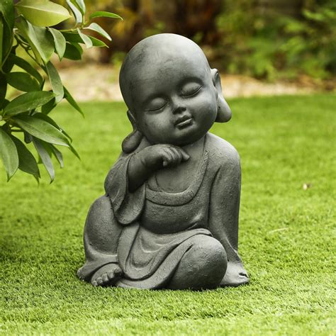 Grey Stone Finish Mgo Buddha Monk Garden Statue Bed Bath And Beyond