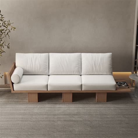 Mm Walnut Japandi Solid Wood Living Room Sofa Seater Cotton