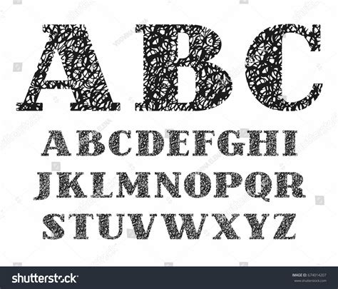 Vektor Stok English Alphabet Texture Doodles Imitation Vector Tanpa