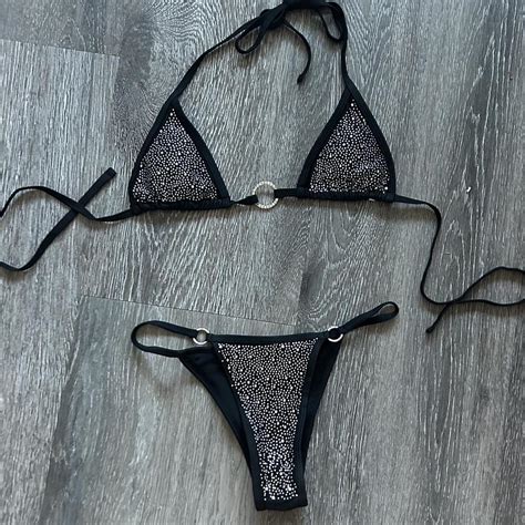 Silver And Black Rhinestone Bikini Depop