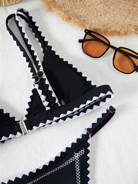 Bikinx Whip Stitch Triangle Thong Bikini Set For Summer Beach Shein Usa