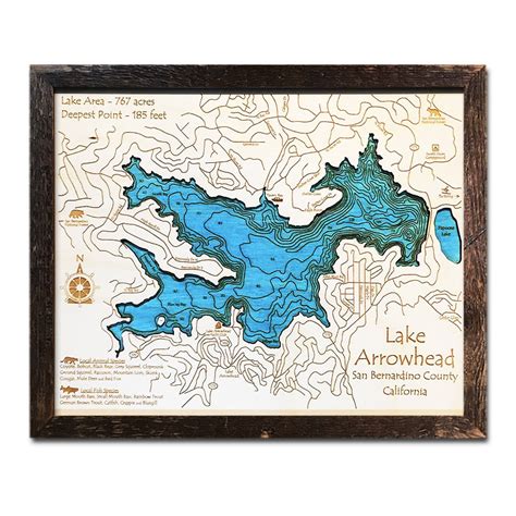 Lake Arrowhead Ca Single Depth Nautical Wood Chart 11 X 14