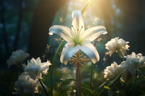 Traditional Easter Cross With Lilies And A Stock Illustration