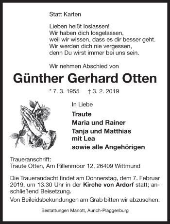 Traueranzeigen Von G Nther Gerhard Otten Nordwest Trauer De