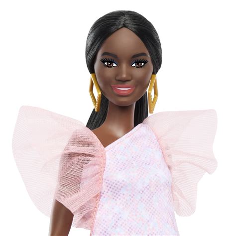 Papusa Barbie Fashionistas 65th Anniversary Barbie Mulatra Cu Rochita