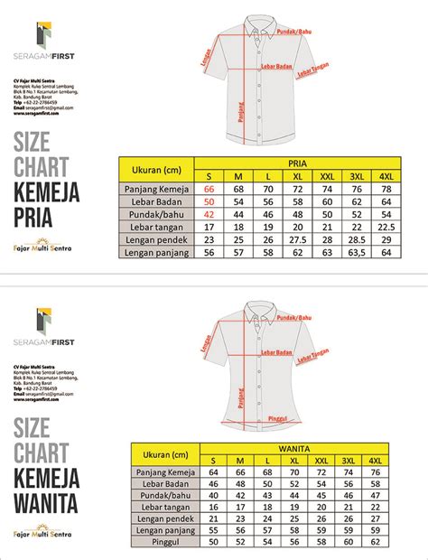 Size Ukuran Kemeja Seragam First