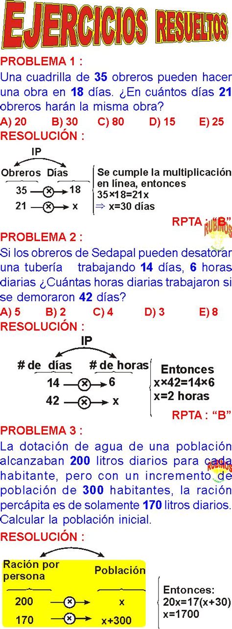 REGLA DE TRES SIMPLE INVERSA EJEMPLOS Y EJERCICIOS RESUELTOS Regla De