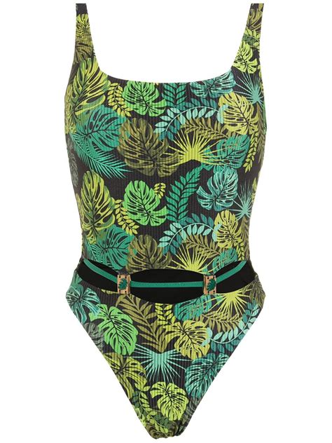 Amir Slama Tropical Print Ribbed Swimsuit Farfetch