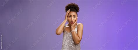 Shocked Afraid Timid Insecure African American Woman In Silver Trendy