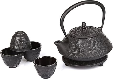 Amazon 6 Piece Japanese Cast Iron Pot Tea Set Black W Trivet 26