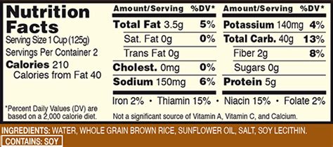 Minute Brown Rice Cups Nutrition Facts