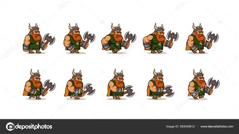 Game Icons Set Character Viking Walk Cycle Sequence Vector Cartoon