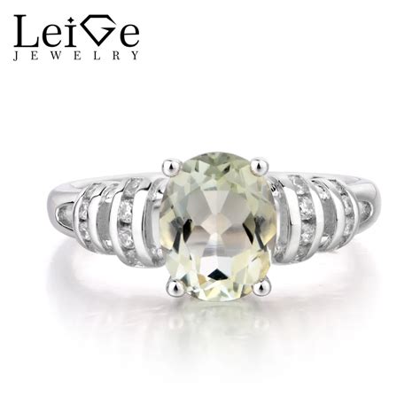 Leige Jewelry Natural Green Amethyst Ring Engagement Ring Oval Cut