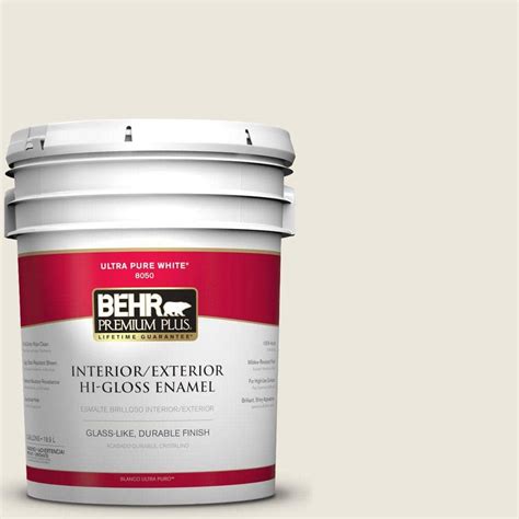 BEHR Premium Plus 5 Gal PR W15 Ultra Pure White Hi Gloss Enamel