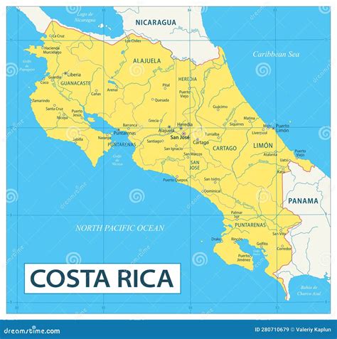 Costa Rica Map Highly Detailed Vector Illustration Stock Vector