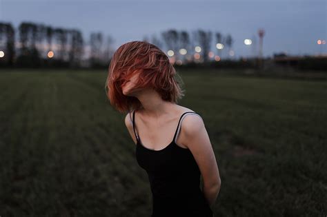 Wallpaper Model Dyed Hair Portrait Grass Depth Of Field Trees