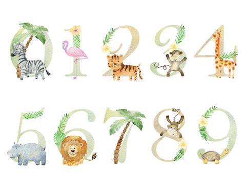 Premium Photo | Watercolor cute safari animals numbers for invitation