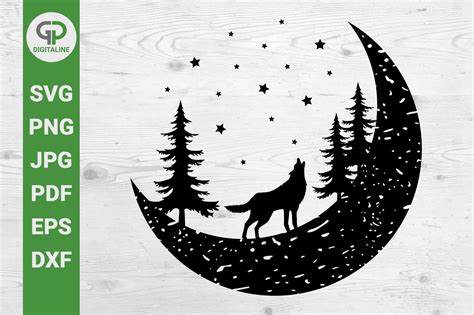 Wolf Howling At The Moon Svg Graphic By Gpdigitalines Creative Fabrica