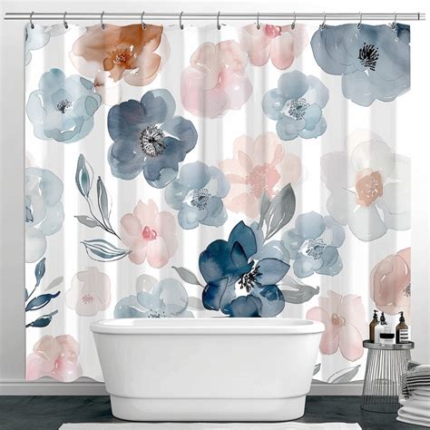 Boho Chic Floral Shower Curtain Pastel Watercolor Flowers Vintage Style