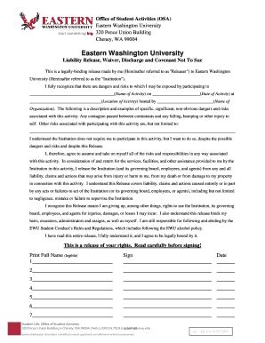 Fillable Online Ewu Liability Release Form Group On Campus Eastern