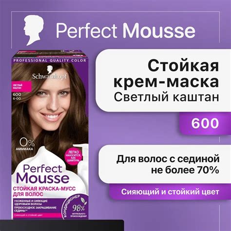 Краска для волос мусс Perfect Mousse стойкая 600 Светлый Каштан 35мл купить с доставкой по